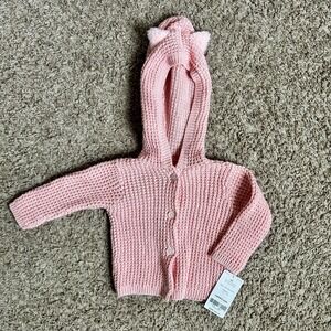 Carters I Baby‎ Pink Knit Hooded Cardigan Sweater w Cat Ears I Size 3M I NWT